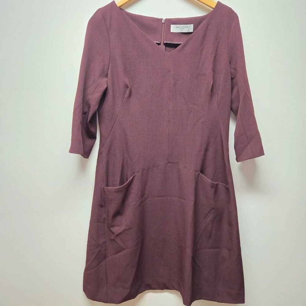 MM. LaFleur Midi work career Dress sz 14 Large Pockets V Neck